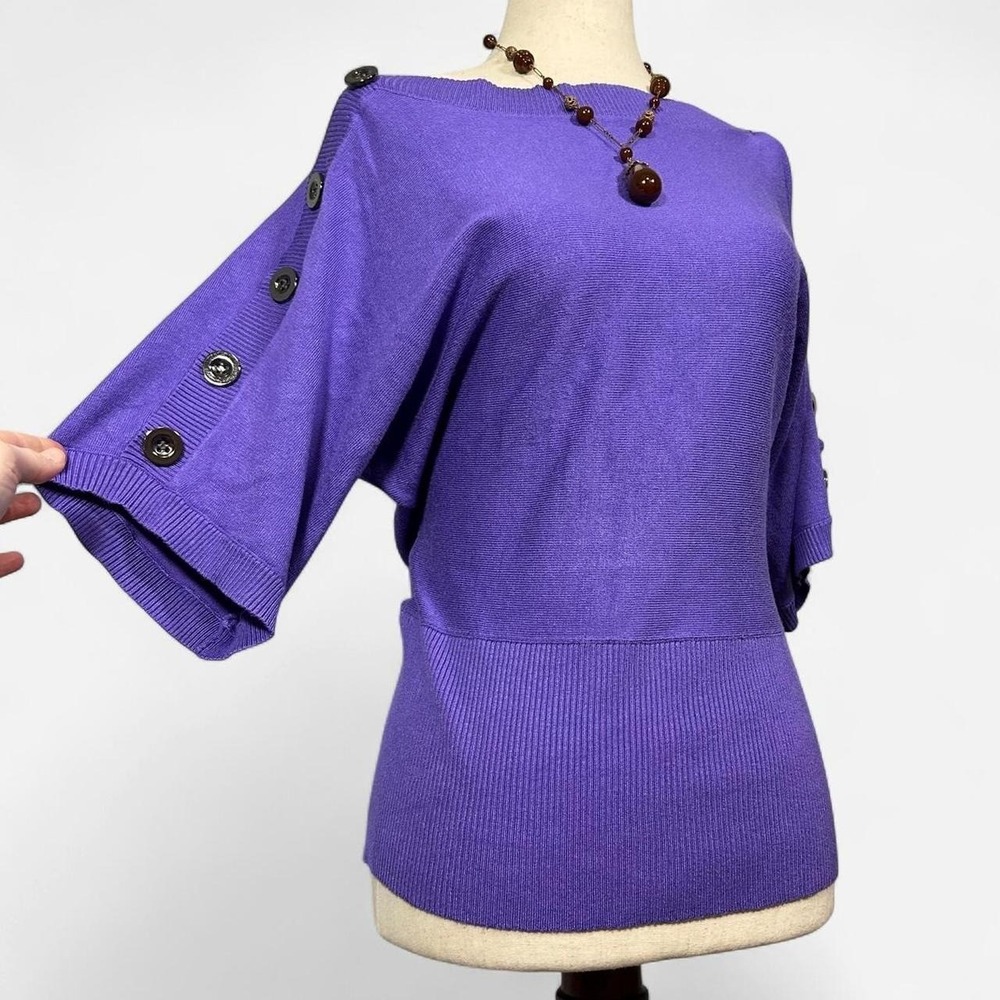 Y2K Dressbarn Purple Batwing Knit Top Button Details Womens Petite S
